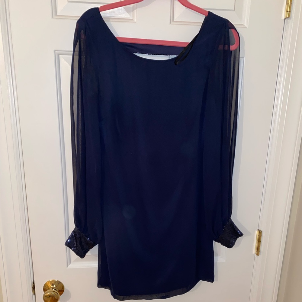 Navy chiffon cocktail dress